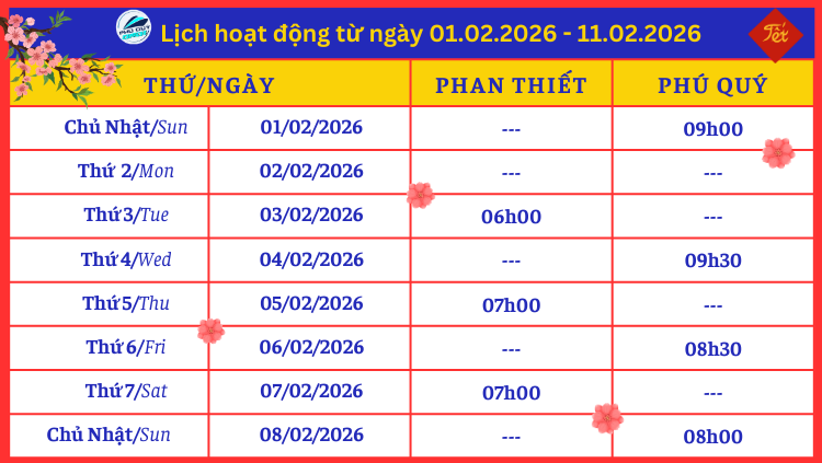 Lịch tàu Phú Quý Express Phan Thiết  - Phú Quý 2/2026